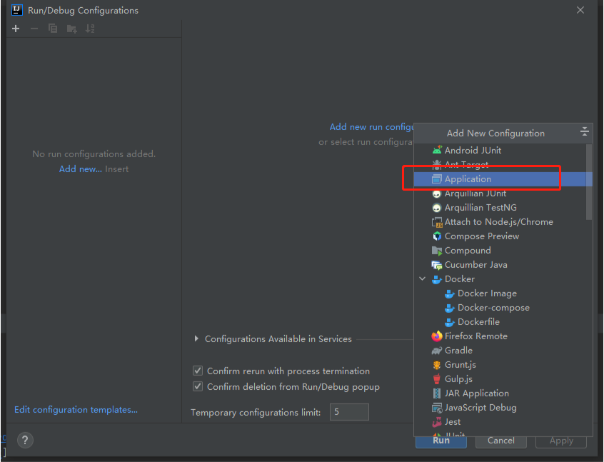 选择 Application 模式